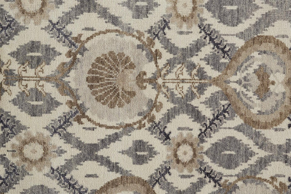 HomeRoots 4' Elegant Gray and Ivory Floral Hand-Knotted Wool Area Rug for Timeless Home Comfort and Style 8' Runner 513107