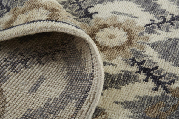 HomeRoots 4' Elegant Gray and Ivory Floral Hand-Knotted Wool Area Rug for Timeless Home Comfort and Style 8' Runner 513107