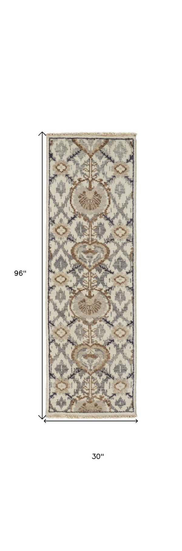 HomeRoots 4' Elegant Gray and Ivory Floral Hand-Knotted Wool Area Rug for Timeless Home Comfort and Style 8' Runner 513107
