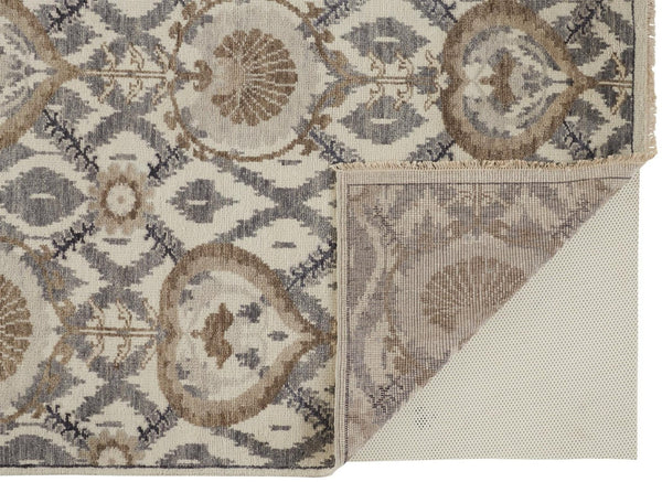 HomeRoots 4' Elegant Gray and Ivory Floral Hand-Knotted Wool Area Rug for Timeless Home Comfort and Style 12' x 15' 513108
