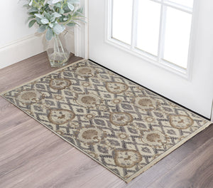 Homeroots 2' X 3' Gray And Ivory Wool Floral Hand Knotted Area Rug Ivory,Gray,Taupe Wool 513109