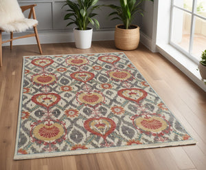 Homeroots 4' X 6' Orange And Ivory Wool Floral Hand Knotted Area Rug Orange,Gray Wool 513110