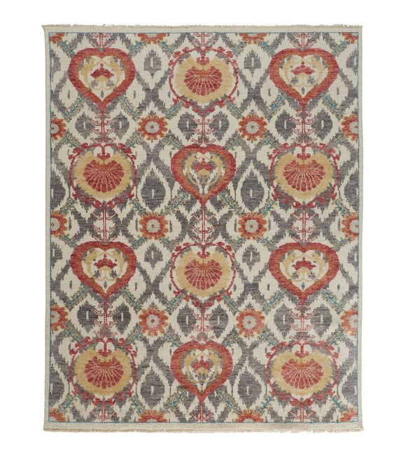 Homeroots 4' X 6' Orange And Ivory Wool Floral Hand Knotted Area Rug Orange,Gray Wool 513110