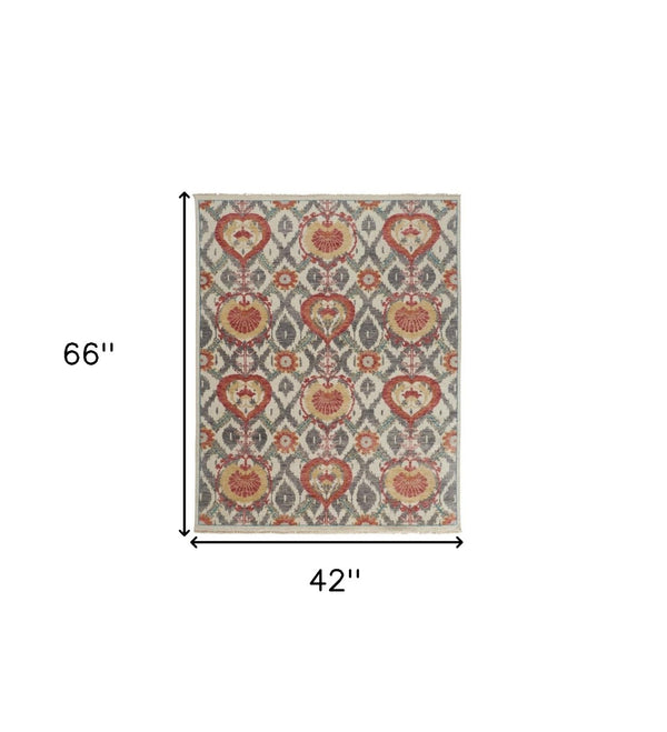 HomeRoots 4' Elegant Gray and Ivory Floral Hand-Knotted Wool Area Rug for Timeless Home Comfort and Style 4' X 6' 513110
