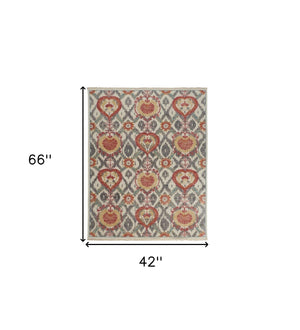 Homeroots 4' X 6' Orange And Ivory Wool Floral Hand Knotted Area Rug Orange,Gray Wool 513110