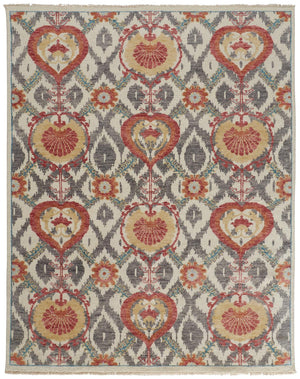 Homeroots 5' X 8' Orange And Gray Wool Floral Hand Knotted Stain Resistant Area Rug Orange,Gray Wool 513111