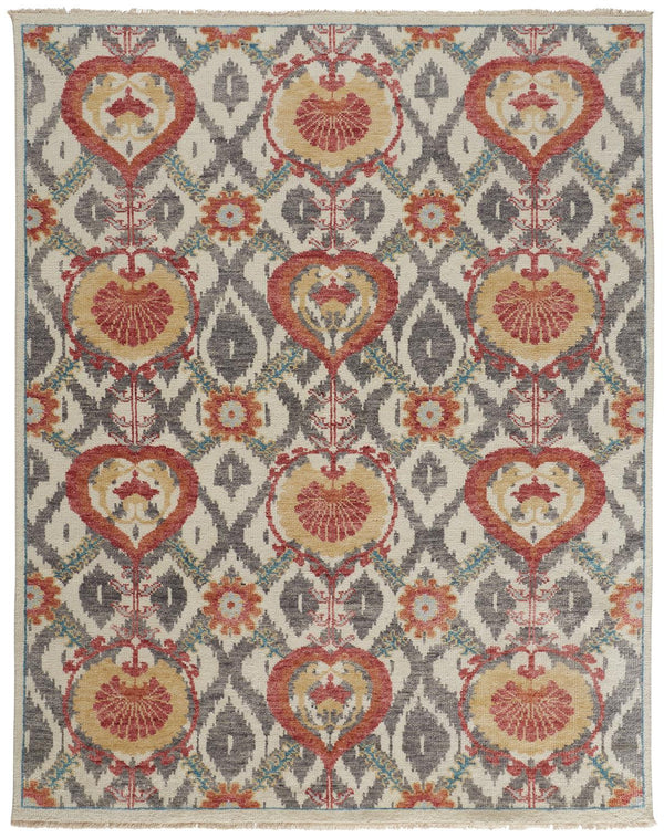 Homeroots 10' X 13' Orange And Gray Wool Floral Hand Knotted Stain Resistant Area Rug Orange,Gray Wool 513114
