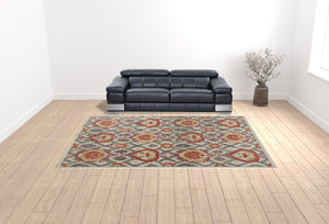 Homeroots 10' X 13' Orange And Gray Wool Floral Hand Knotted Stain Resistant Area Rug Orange,Gray Wool 513114