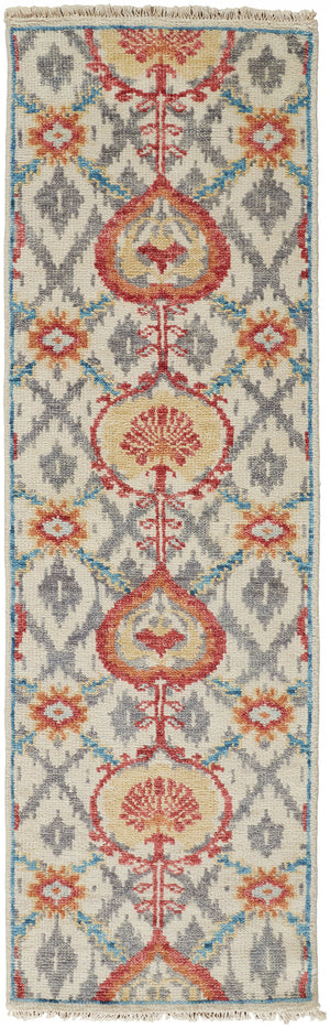 Homeroots 8' Orange And Ivory Wool Floral Hand Knotted Runner Rug With Fringe Orange,Gray Wool 513115