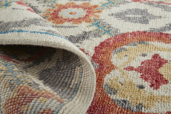 Homeroots 8' Orange And Ivory Wool Floral Hand Knotted Runner Rug With Fringe Orange,Gray Wool 513115