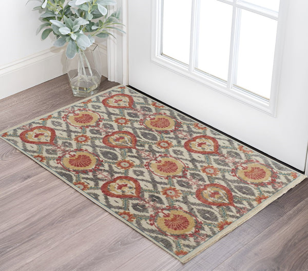 Homeroots 2' X 3' Orange And Ivory Wool Floral Hand Knotted Area Rug Orange,Gray Wool 513117