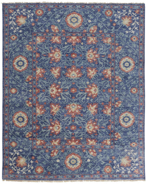 Homeroots 5' X 8' Blue And Red Wool Floral Hand Knotted Stain Resistant Area Rug  Wool 513119