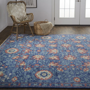 Homeroots 5' X 8' Blue And Red Wool Floral Hand Knotted Stain Resistant Area Rug  Wool 513119