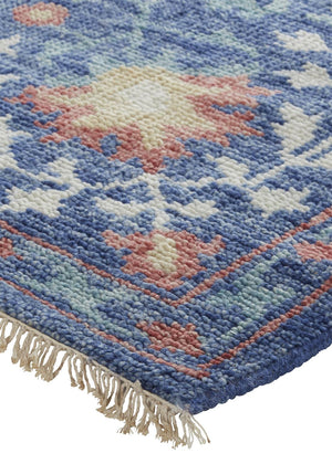 Homeroots 5' X 8' Blue And Red Wool Floral Hand Knotted Stain Resistant Area Rug  Wool 513119