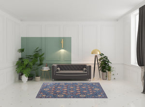 Homeroots 5' X 8' Blue And Red Wool Floral Hand Knotted Stain Resistant Area Rug  Wool 513119