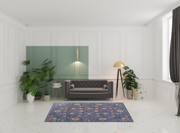 Homeroots 5' X 8' Blue And Red Wool Floral Hand Knotted Stain Resistant Area Rug  Wool 513119