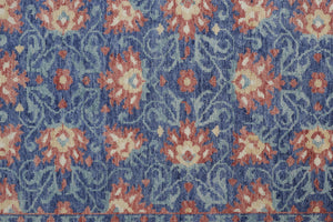 Homeroots 8' X 10' Blue And Red Wool Floral Hand Knotted Stain Resistant Area Rug  Wool 513120