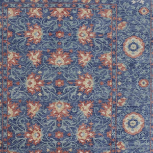 HomeRoots 4' Elegant Wool Floral Hand-Knotted Area Rug in Blue and Beige for Timeless Home Comfort and Style 9' X 12' 513121