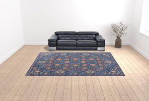 Homeroots 10' X 13' Blue And Red Wool Floral Hand Knotted Stain Resistant Area Rug  Wool 513122