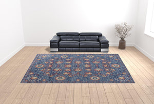 Homeroots 12' X 15' Blue And Red Wool Floral Hand Knotted Stain Resistant Area Rug  Wool 513124