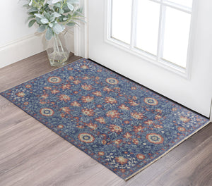 Homeroots 2' X 3' Blue And Beige Wool Floral Hand Knotted Area Rug  Wool 513125