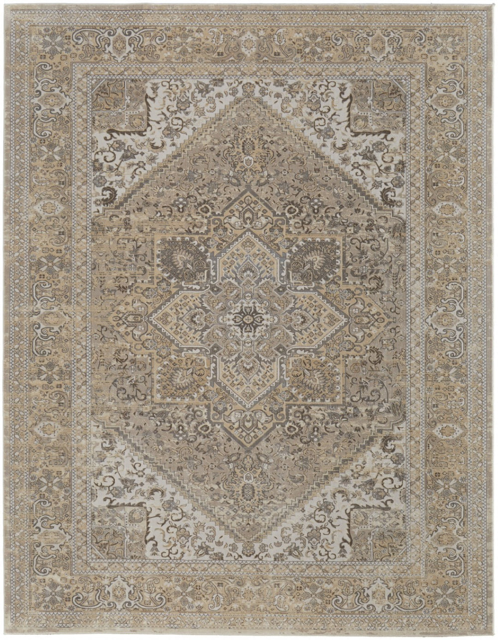 HomeRoots 4' Brown and Ivory Medallion Distressed Area Rug - Vintage Charm with Non-Slip Backing for Everyday Use 4' X 6' 513126