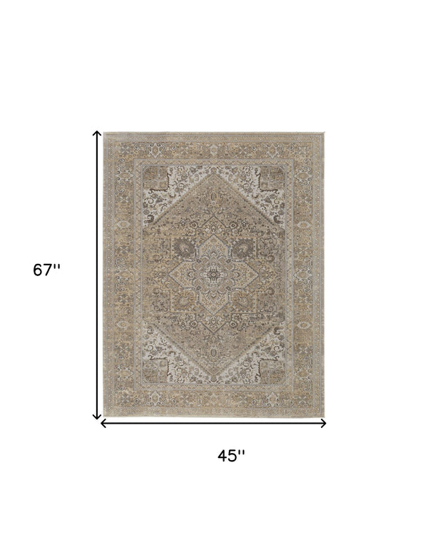 Homeroots 4' X 6' Brown And Ivory Floral Power Loom Distressed Non Skid Area Rug Brown,Ivory,Tan Viscose 513126