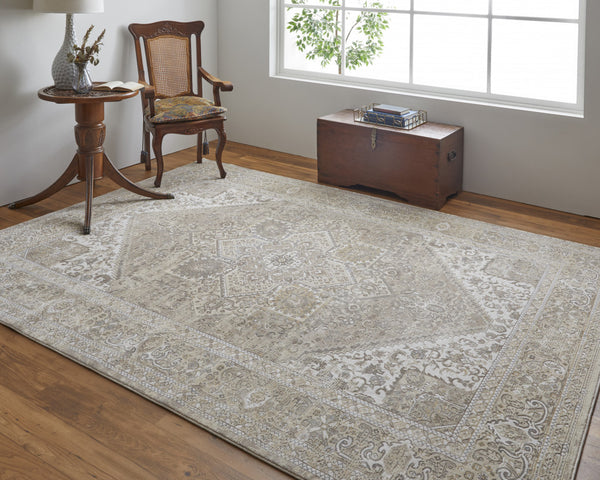 Homeroots 4' X 6' Brown And Ivory Floral Power Loom Distressed Non Skid Area Rug Brown,Ivory,Tan Viscose 513126