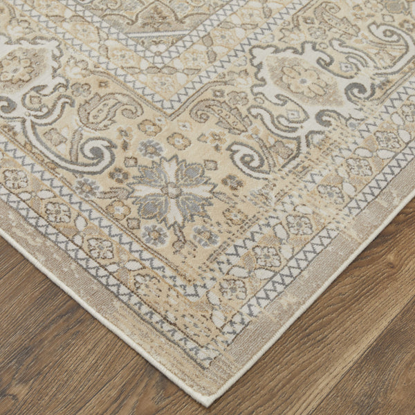 Homeroots 4' X 6' Brown And Ivory Floral Power Loom Distressed Non Skid Area Rug Brown,Ivory,Tan Viscose 513126