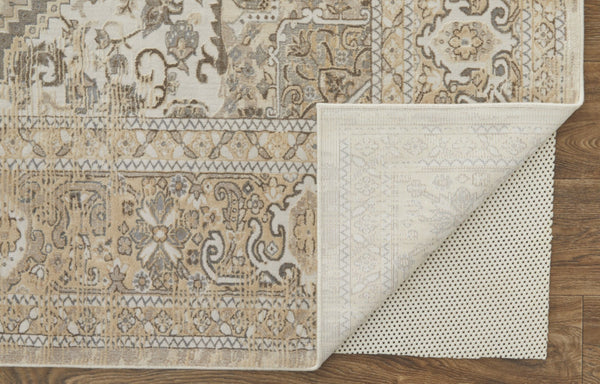 HomeRoots 4' Brown and Ivory Medallion Distressed Area Rug - Vintage Charm with Non-Slip Backing for Everyday Use 4' X 6' 513126