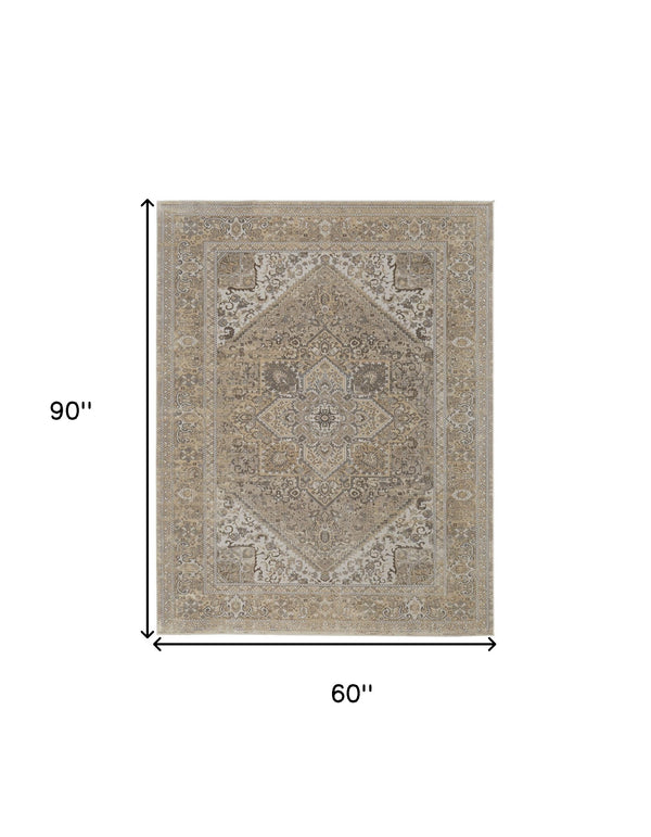 Homeroots 5' X 8' Brown And Ivory Floral Power Loom Distressed Non Skid Area Rug Brown,Ivory,Tan Viscose 513127