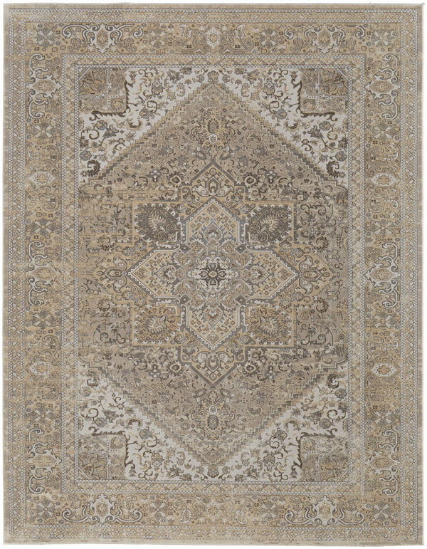 Homeroots 8' X 10' Brown Ivory And Tan Floral Power Loom Distressed Area Rug Brown,Ivory,Tan Viscose 513128