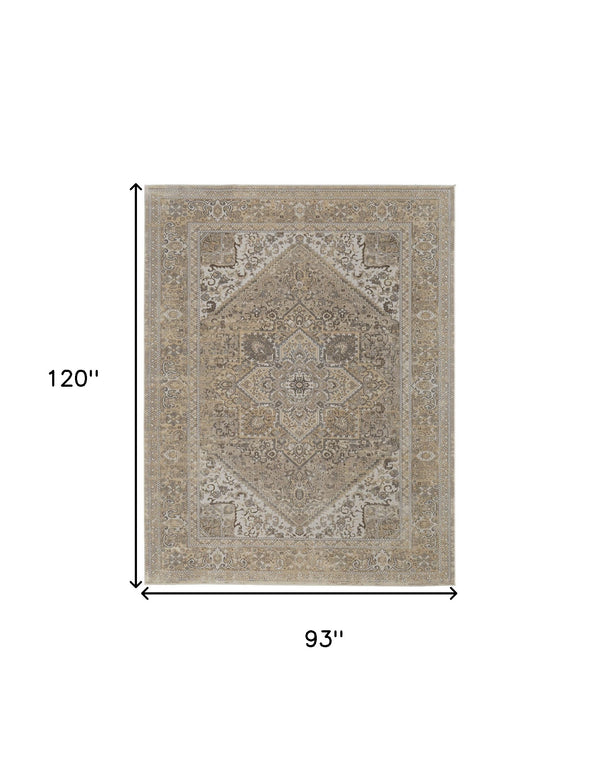 Homeroots 8' X 10' Brown Ivory And Tan Floral Power Loom Distressed Area Rug Brown,Ivory,Tan Viscose 513128