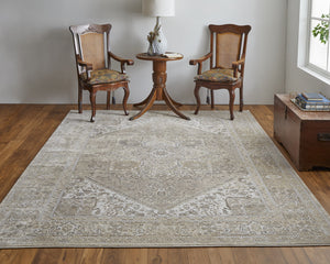 Homeroots 8' X 10' Brown Ivory And Tan Floral Power Loom Distressed Area Rug Brown,Ivory,Tan Viscose 513128