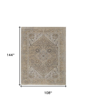 Homeroots 9' X 12' Brown Ivory And Tan Floral Power Loom Distressed Area Rug Brown,Ivory,Tan Viscose 513129