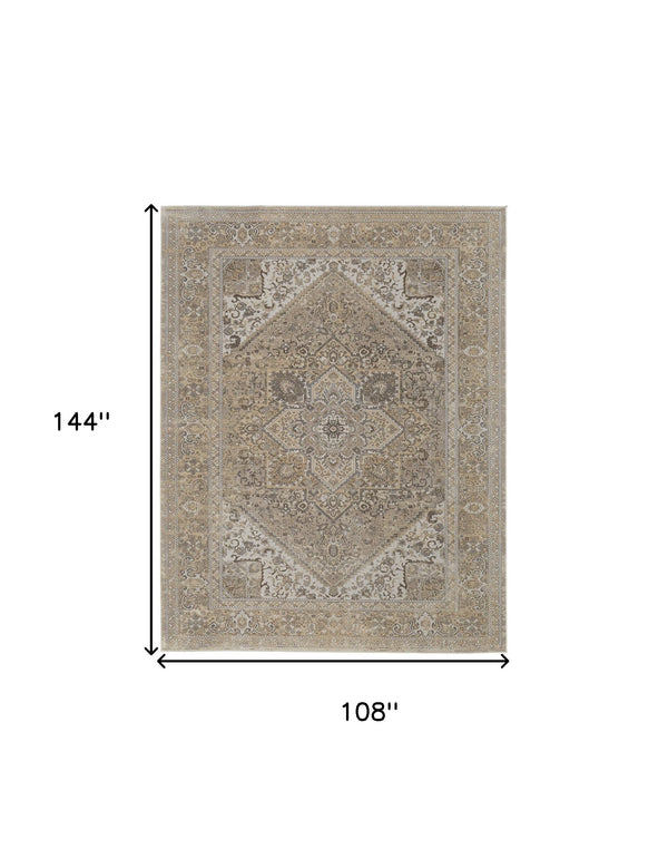 Homeroots 9' X 12' Brown Ivory And Tan Floral Power Loom Distressed Area Rug Brown,Ivory,Tan Viscose 513129
