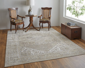 Homeroots 9' X 12' Brown Ivory And Tan Floral Power Loom Distressed Area Rug Brown,Ivory,Tan Viscose 513129