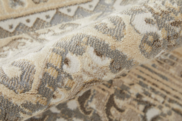 Homeroots 9' X 12' Brown Ivory And Tan Floral Power Loom Distressed Area Rug Brown,Ivory,Tan Viscose 513129