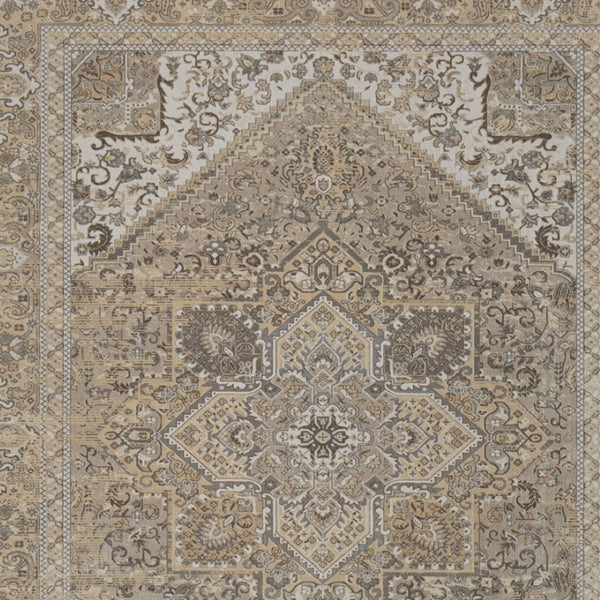 HomeRoots 4' Brown and Ivory Medallion Distressed Area Rug - Vintage Charm with Non-Slip Backing for Everyday Use 10' X 14' 513130