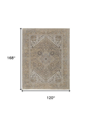 HomeRoots 4' Brown and Ivory Medallion Distressed Area Rug - Vintage Charm with Non-Slip Backing for Everyday Use 10' X 14' 513130