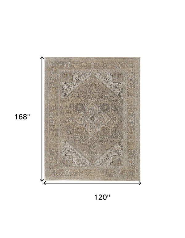 HomeRoots 4' Brown and Ivory Medallion Distressed Area Rug - Vintage Charm with Non-Slip Backing for Everyday Use 10' X 14' 513130