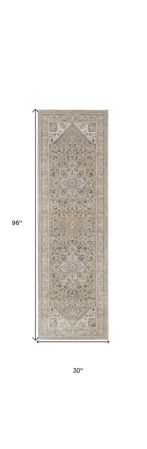 Homeroots 8' Brown And Ivory Medallion Power Loom Distressed Runner Rug Brown,Ivory,Tan Viscose,Polyester 513131