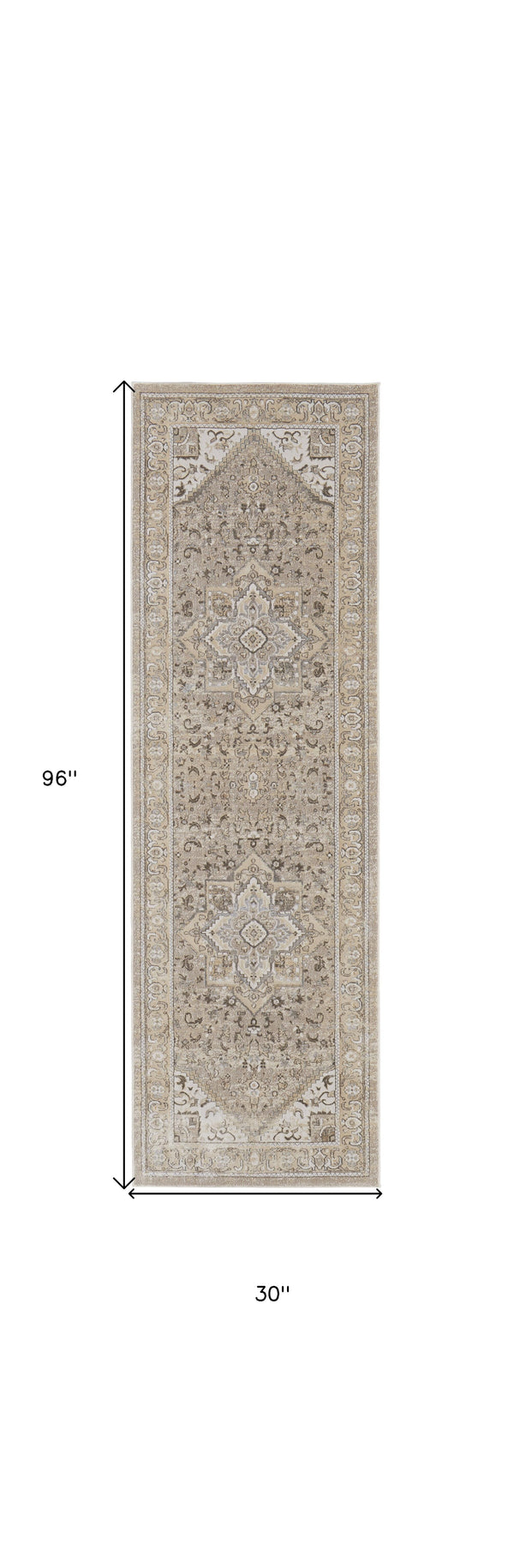 Homeroots 8' Brown And Ivory Medallion Power Loom Distressed Runner Rug Brown,Ivory,Tan Viscose,Polyester 513131