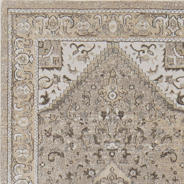 Homeroots 8' Brown And Ivory Medallion Power Loom Distressed Runner Rug Brown,Ivory,Tan Viscose,Polyester 513131