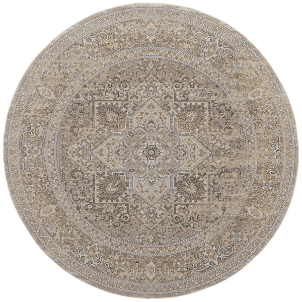 Homeroots 8' Brown And Ivory Round Medallion Power Loom Distressed Area Rug Brown,Ivory,Tan Viscose,Polyester 513133
