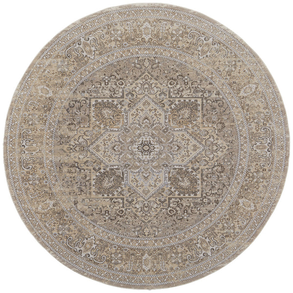 Homeroots 8' Brown And Ivory Round Medallion Power Loom Distressed Area Rug Brown,Ivory,Tan Viscose,Polyester 513133