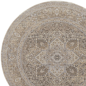 Homeroots 8' Brown And Ivory Round Medallion Power Loom Distressed Area Rug Brown,Ivory,Tan Viscose,Polyester 513133