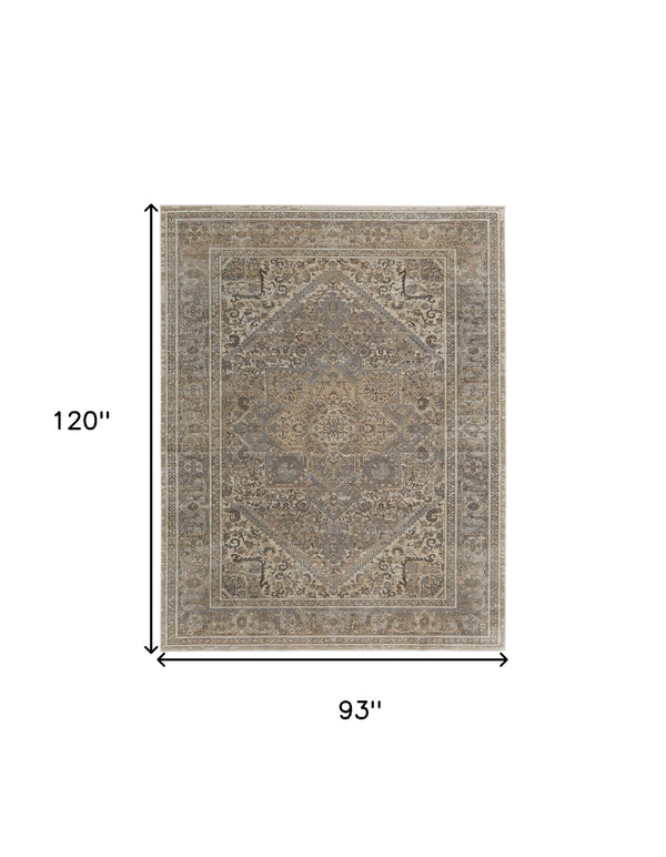 Homeroots 8' X 10' Tan Brown And Ivory Floral Power Loom Distressed Area Rug Tan,Brown,Ivory Viscose 513137