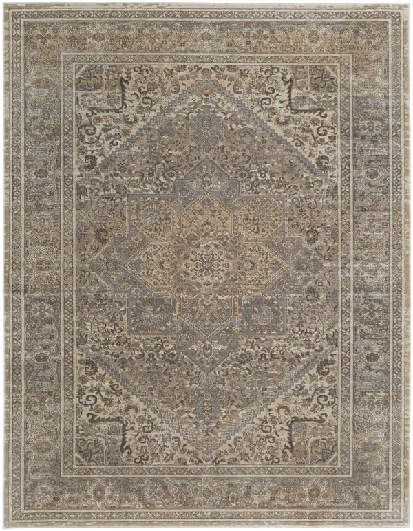 Homeroots 9' X 12' Tan Brown And Ivory Floral Power Loom Distressed Area Rug Tan,Brown,Ivory Viscose 513138