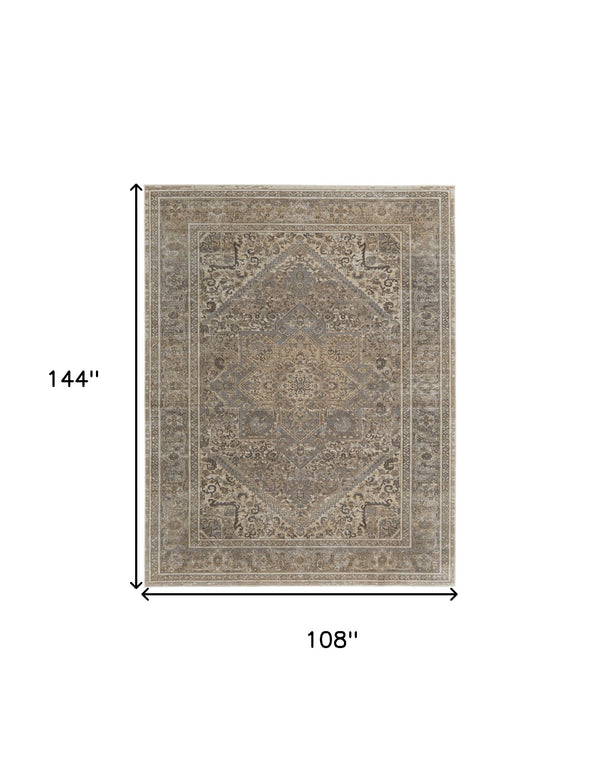 Homeroots 9' X 12' Tan Brown And Ivory Floral Power Loom Distressed Area Rug Tan,Brown,Ivory Viscose 513138